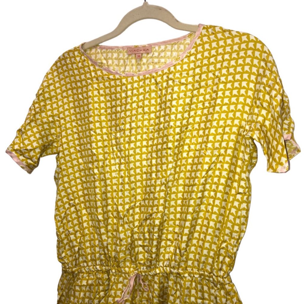 machka SILK golden rod yellow houndstooth-esque print shirt dress 36 6